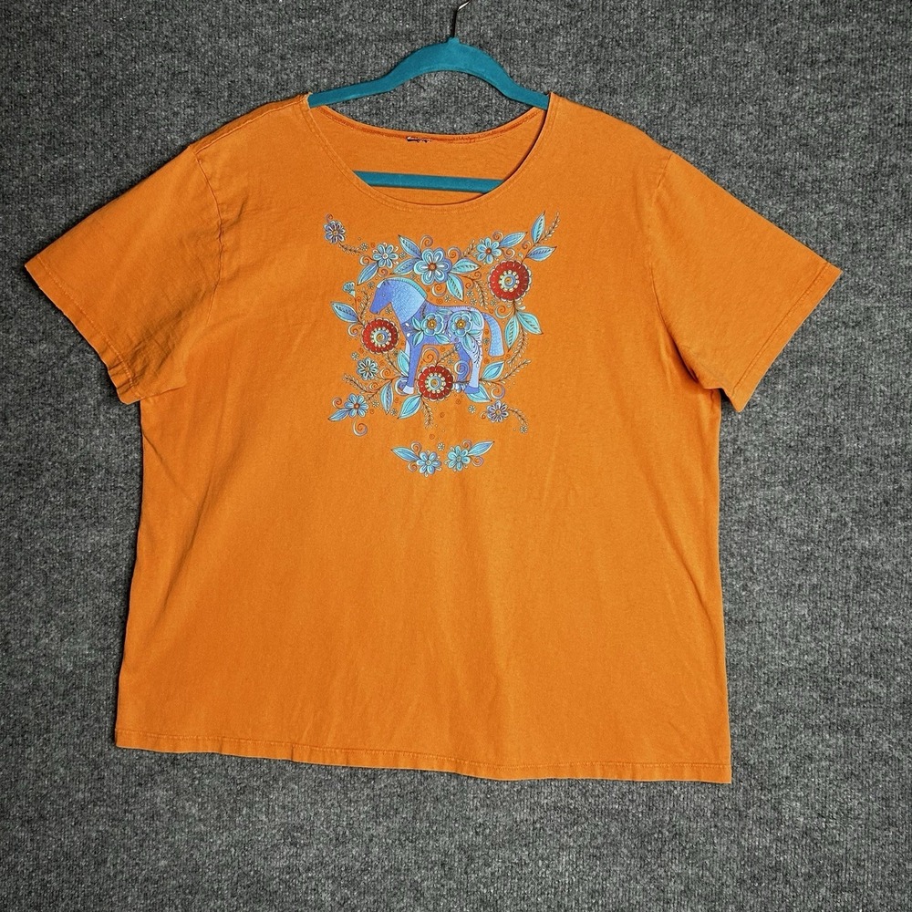 Sabaku Artwear Top Floral Horses Size Xl Orange Artsy